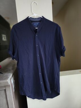 Zara Men Navy Short-Sleeve Button-Down Shirt XL